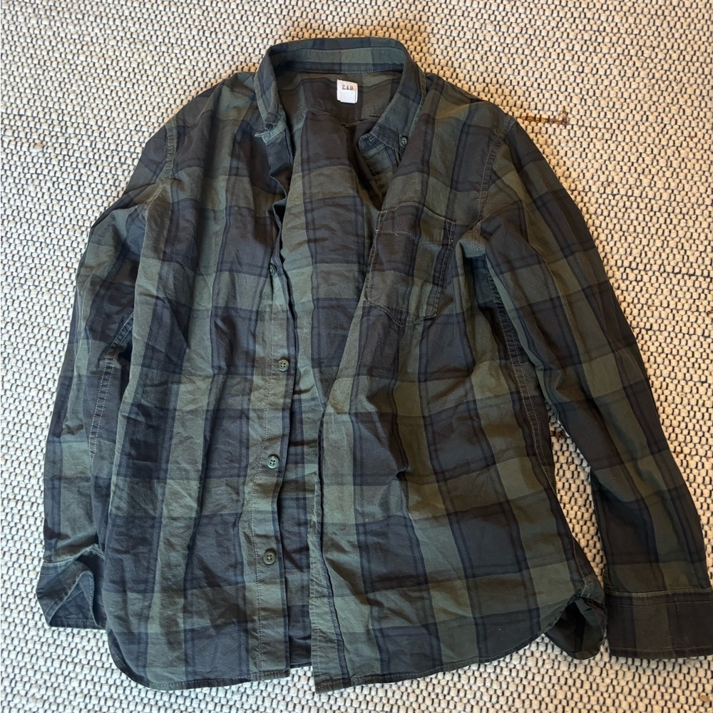 GAP Kids Green and Black Plaid Button Down Shirt
